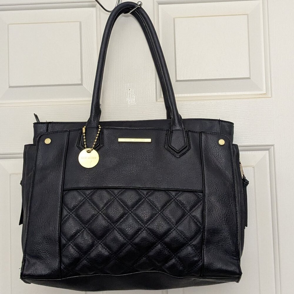 Steve Madden Faux Leather Large Purse Shoulder Bag Blue .